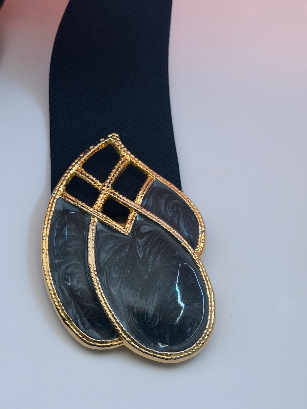 Vintage 80s Day-Lor Navy Stretch Belt Ornate Gold & Enamel Sz Medium - Picture 8 of 8
